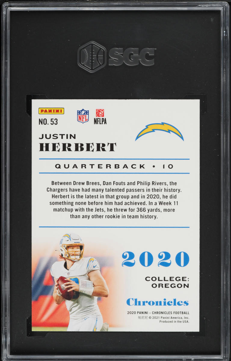 2020 Panini Chronicles Justin Herbert ROOKIE #53 SGC 8.5 NM-MT+