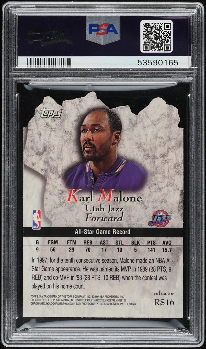1997 Topps Rock Stars Refractor Karl Malone #RS16 PSA 10 GEM MINT