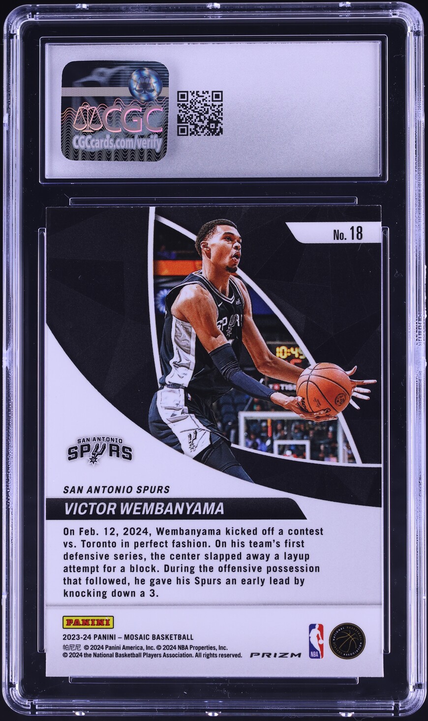 2023 Panini Mosaic Elevate Green Victor Wembanyama ROOKIE #18 CGC 9 MINT
