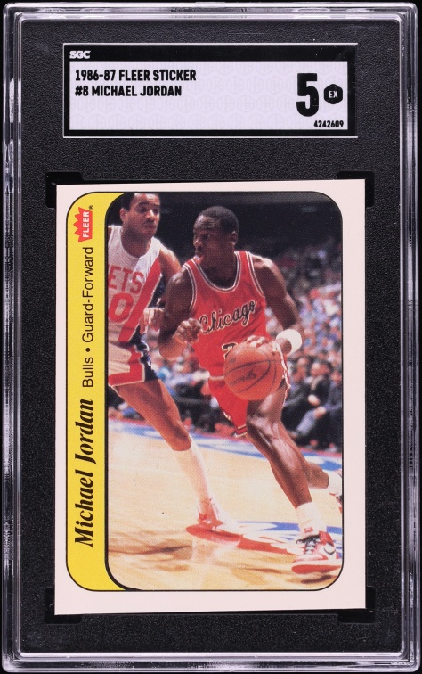 1986 Fleer Sticker Michael Jordan ROOKIE #8 SGC 5 EX