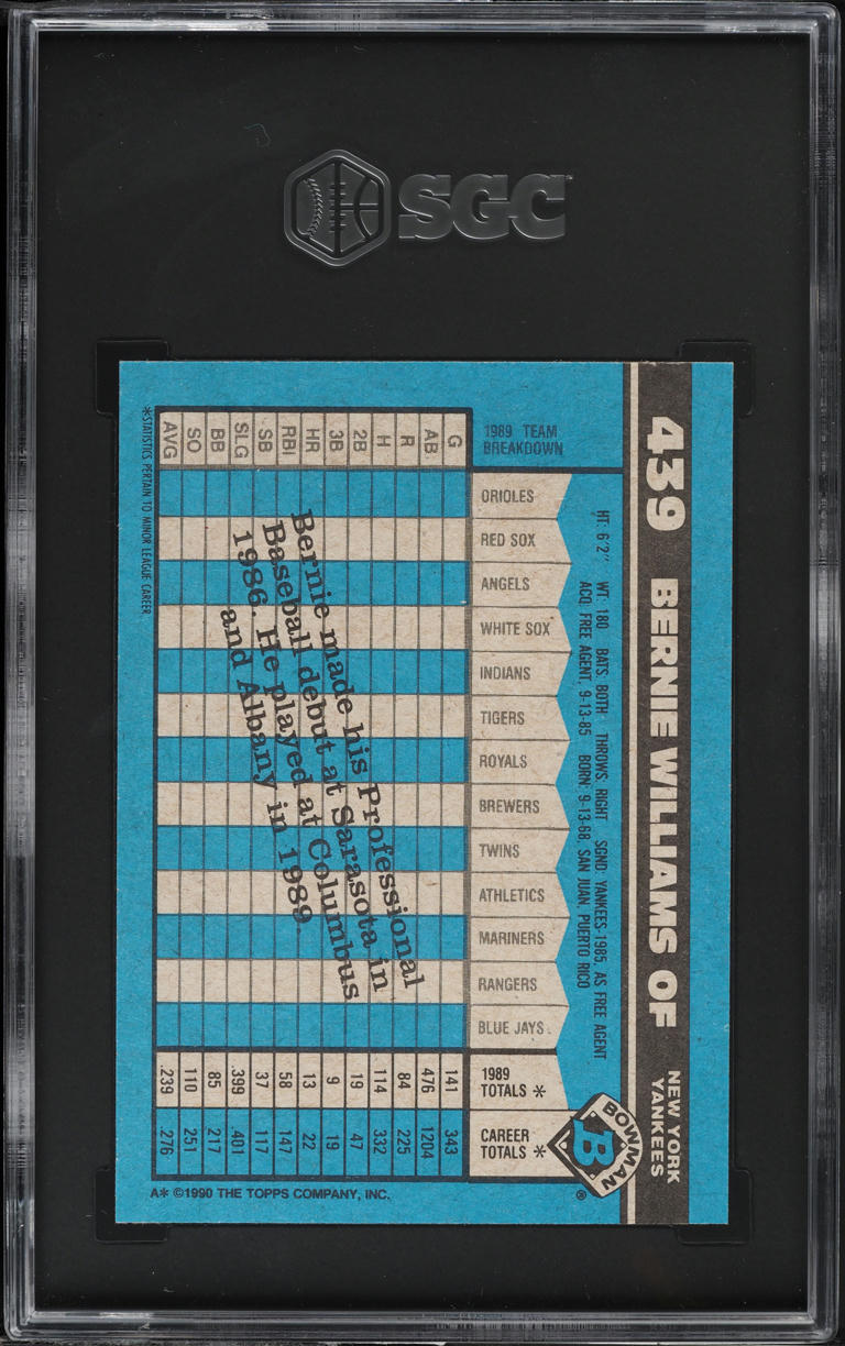 1990 Bowman Bernie Williams ROOKIE #439 SGC 9.5 MINT+
