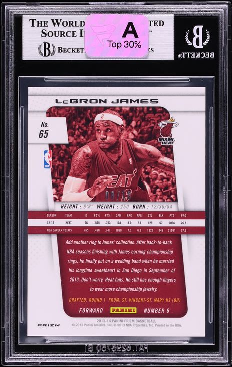 2013 Panini Prizm Gold LeBron James /10 #65 BGS 8.5 NM-MT+