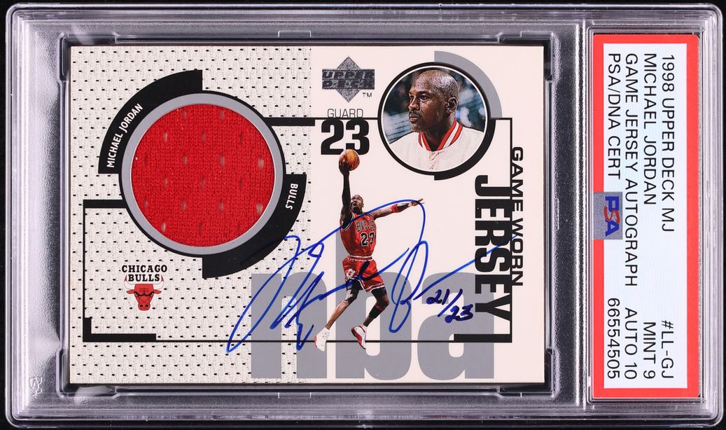 1998 Upper Deck Game Jersey Michael Jordan PATCH AUTO DNA 10 /23 #LL-GJ PSA 9 MINT