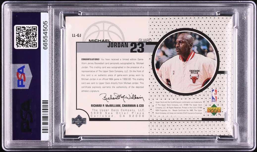 1998 Upper Deck Game Jersey Michael Jordan PATCH AUTO DNA 10 /23 #LL-GJ PSA 9 MINT