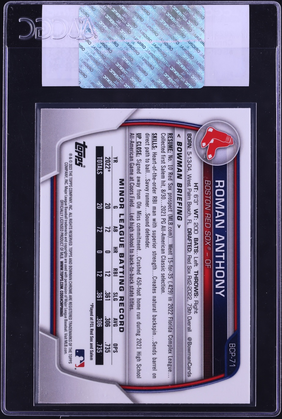 2023 Bowman Chrome Roman Anthony PROSPECT #BCP-71 CGC AUTH