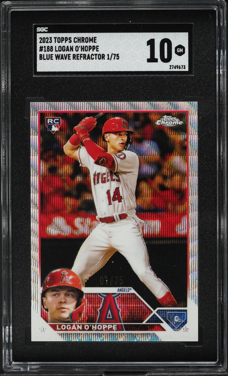 2023 Topps Chrome Blue Wave Refractor Logan O'Hoppe ROOKIE 1/75 #188 SGC 10 GEM
