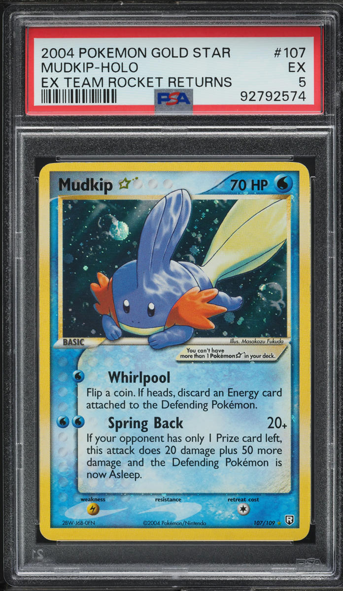 2004 Pokemon EX Team Rocket Returns Holo Mudkip Gold Star #107 PSA 5 EX