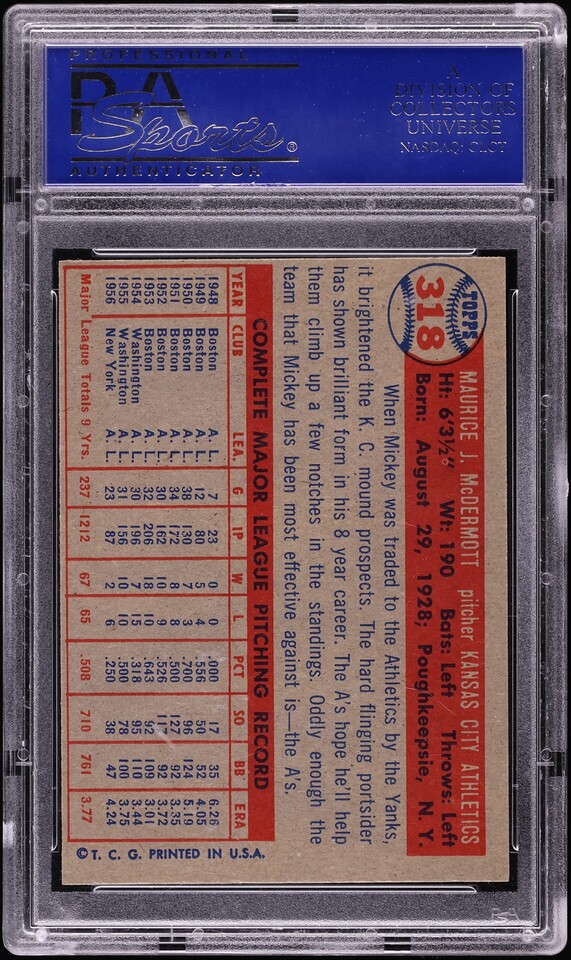 1957 Topps Mickey McDermott #318 PSA 8 NM-MT