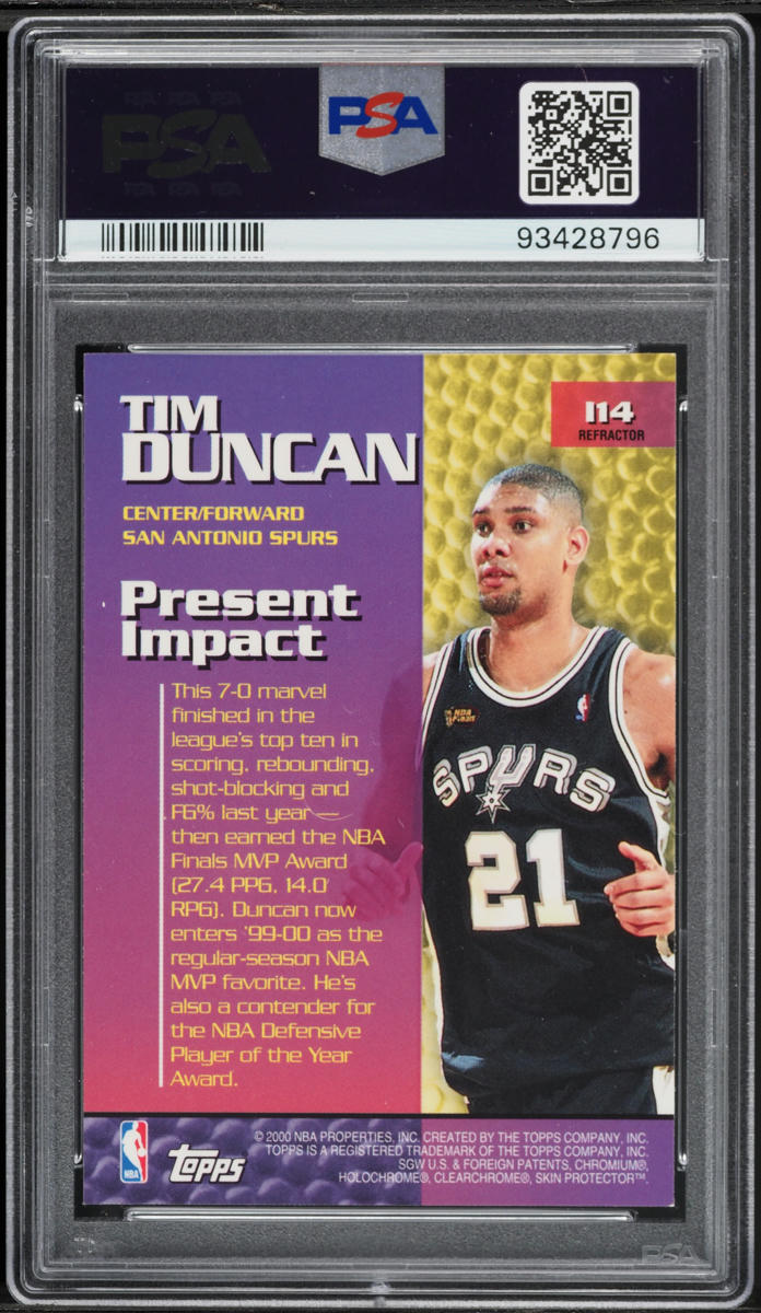 1999 Topps Impact Refractor Tim Duncan #I14 PSA 9 MINT