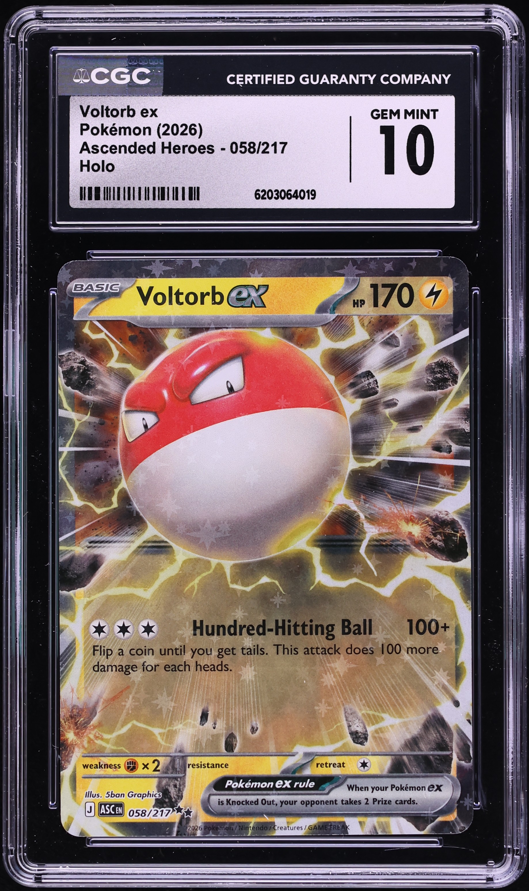 2026 Pokemon Mega Evolution Ascended Heroes Holo Voltorb EX #58 CGC 10 GEM MINT