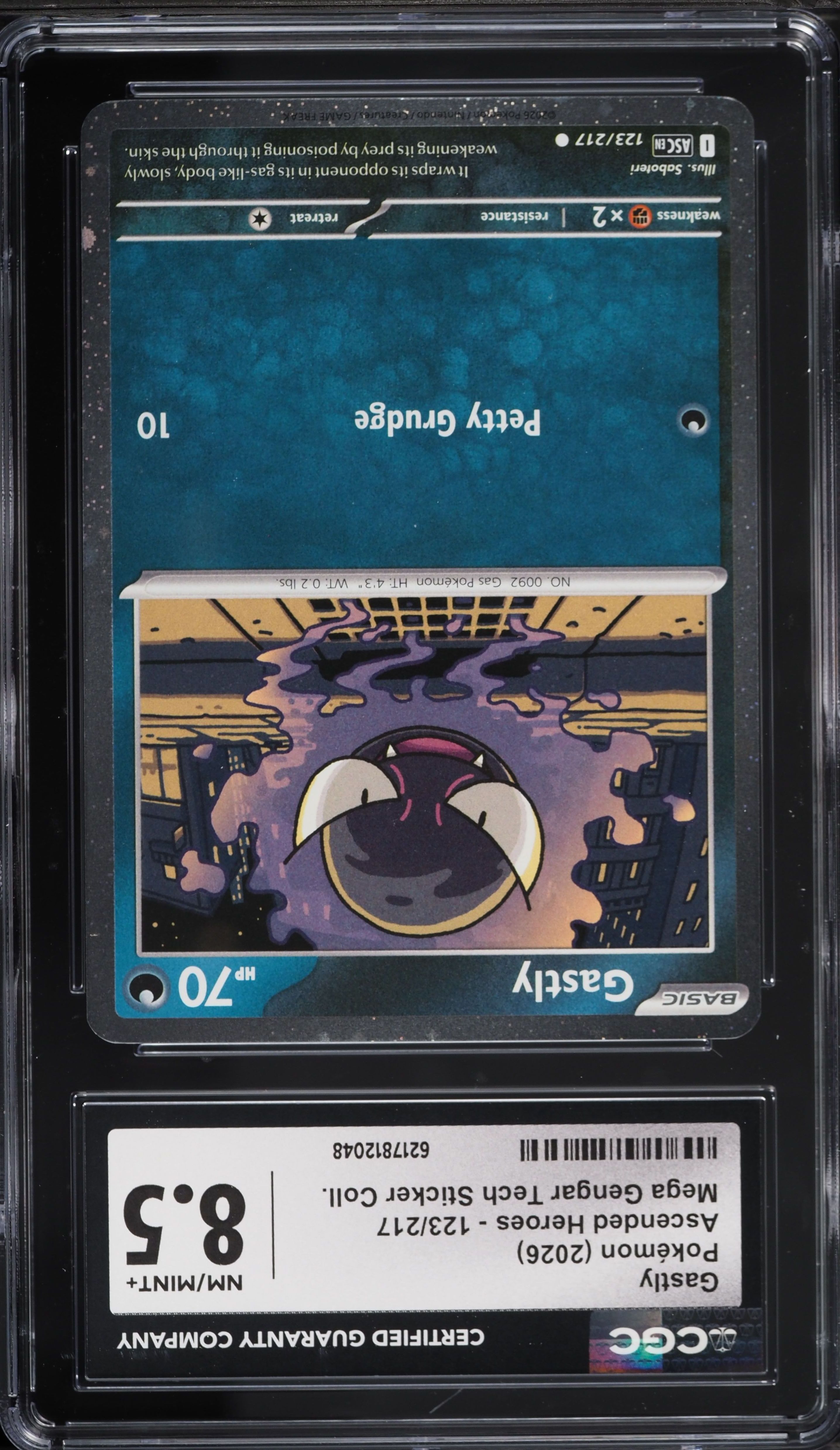 2026 Pokemon Mega Evolution Ascended Heroes Tech Sticker Gastly #123 CGC 8.5 NM-MT+