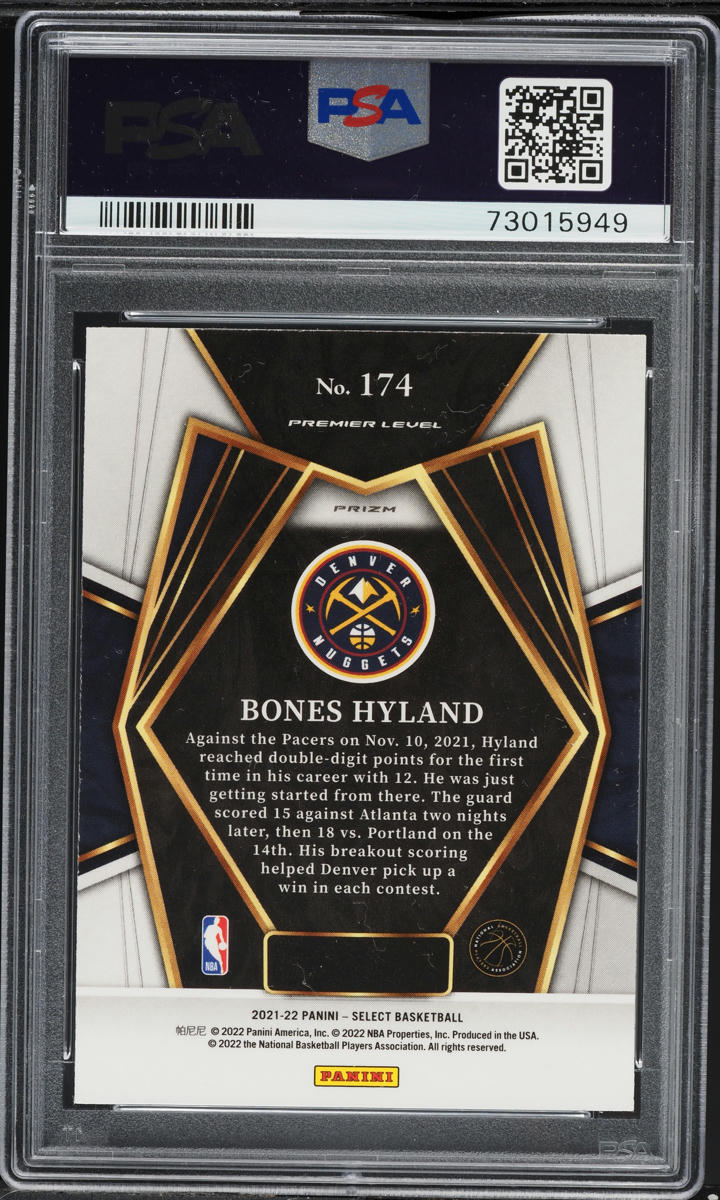 2021 Select Premier Level Zebra Prizm Bones Hyland ROOKIE #174 PSA 10 GEM MINT