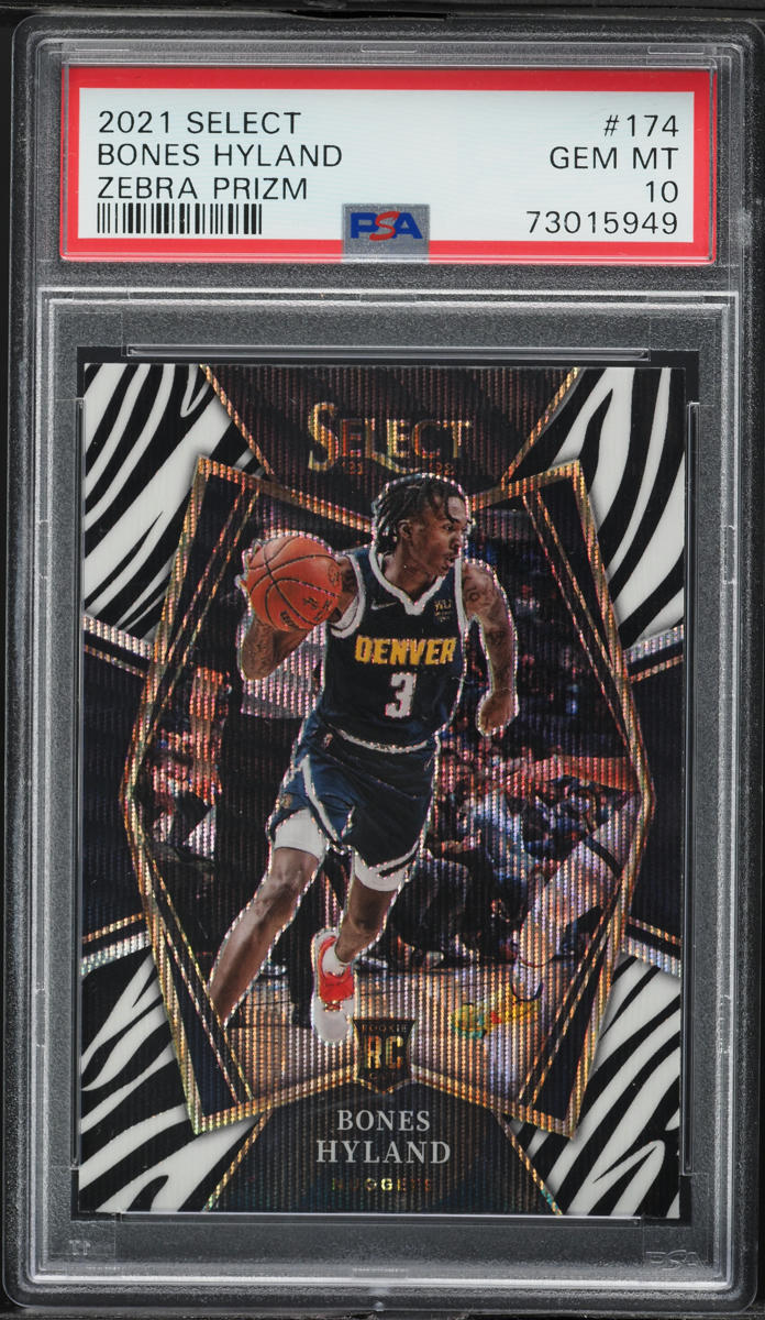2021 Select Premier Level Zebra Prizm Bones Hyland ROOKIE #174 PSA 10 GEM MINT