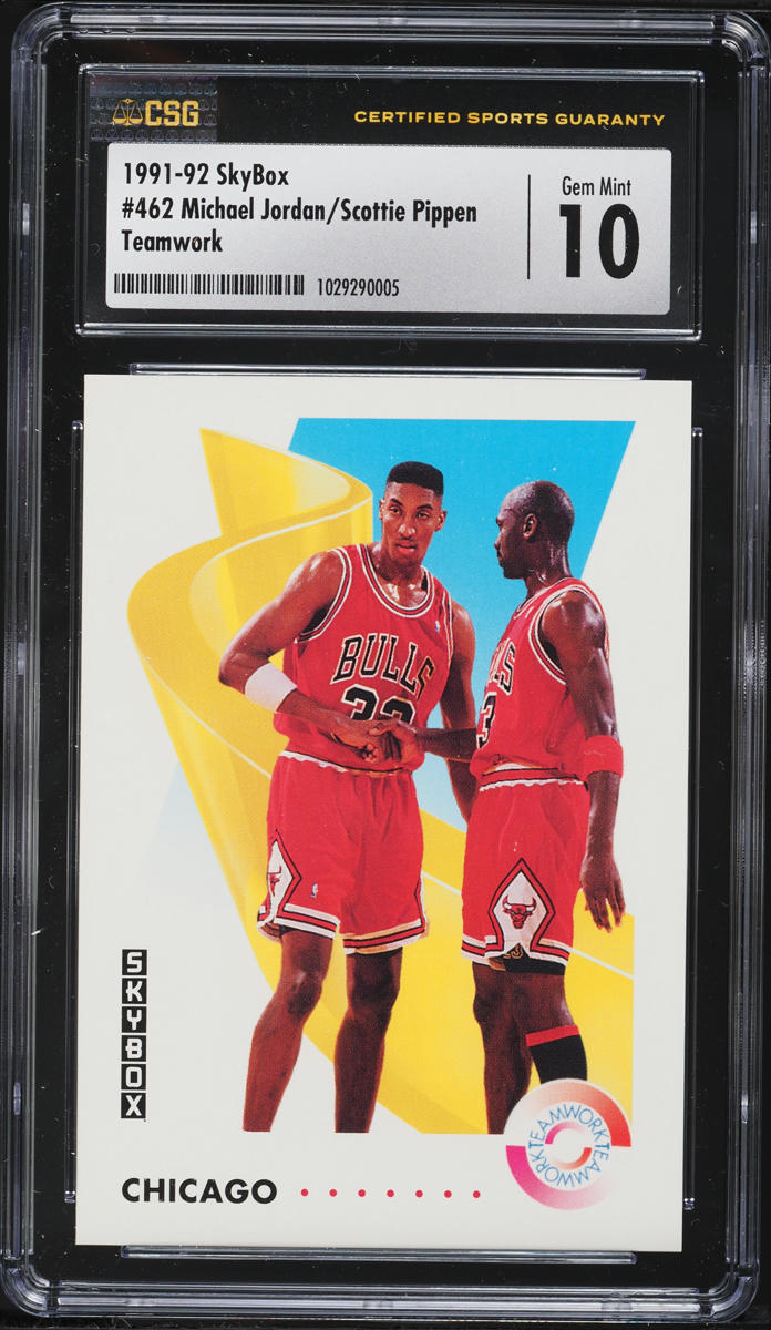 1991 SkyBox Teamwork Chicago Michael Jordan Scottie Pippen #462 CSG 10 GEM MINT