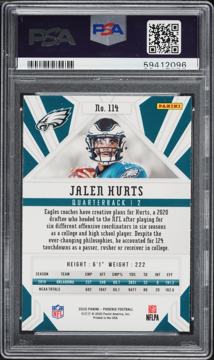 2020 Panini Phoenix Fire Burst Jalen Hurts ROOKIE #114 PSA 10 GEM MINT