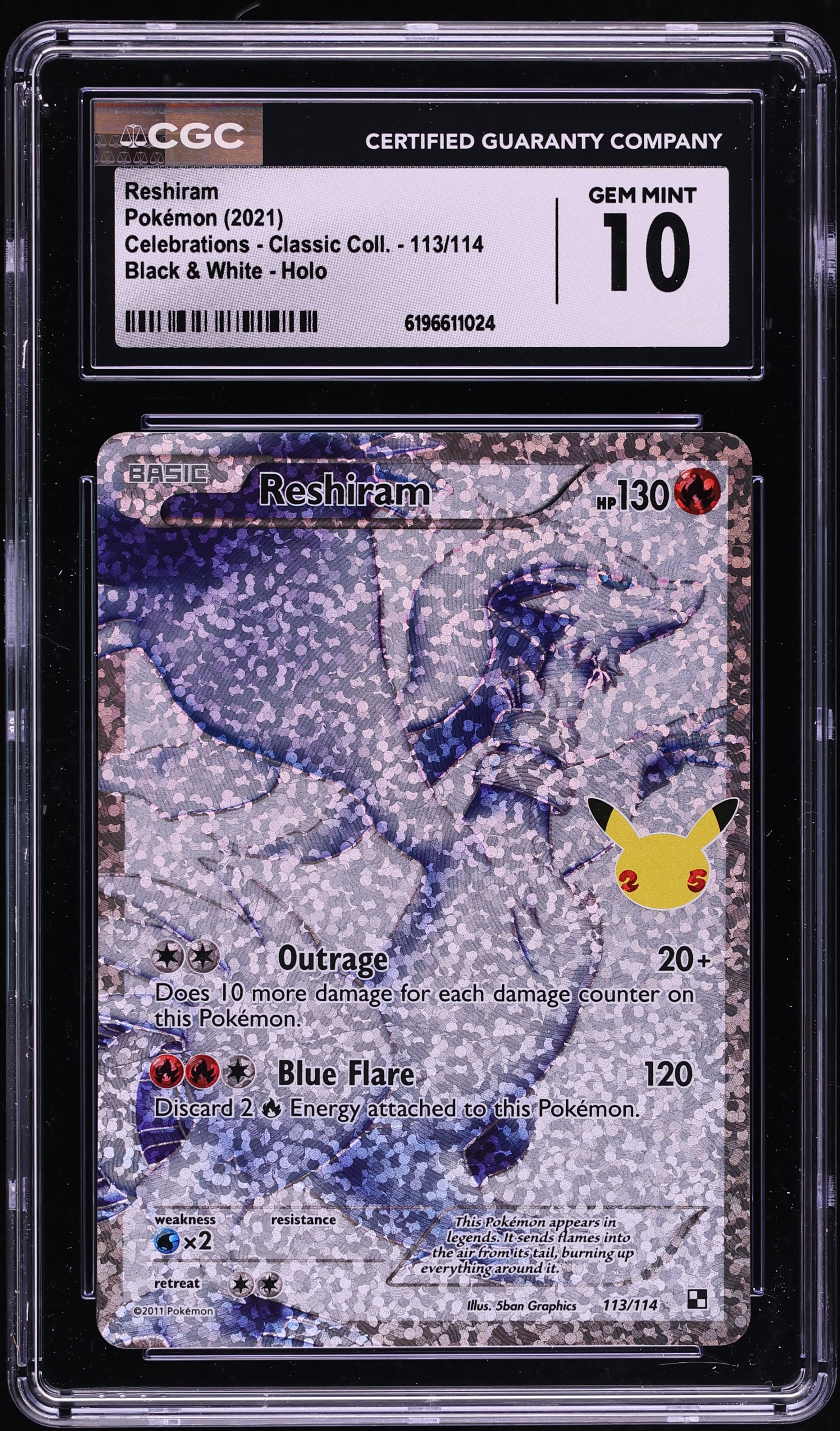 2021 Pokemon Sword & Shield Celebrations Classic Collection Full Art Reshiram #113 CGC 10 GEM