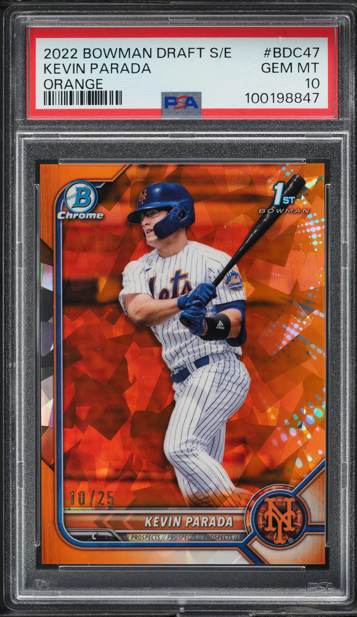2022 Bowman Chrome Draft Sapphire Orange Kevin Parada PROSPECT /25 #BDC47 PSA 10 GEM MINT