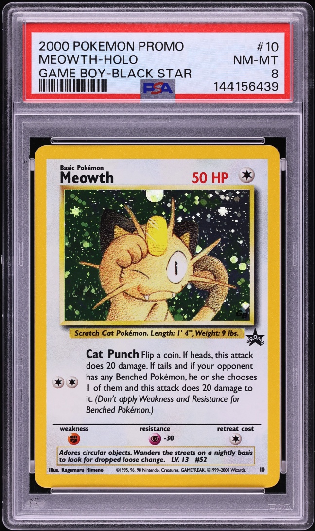 2000 Pokemon Black Star Promo Game Boy Holo Meowth #10 PSA 8 NM-MT