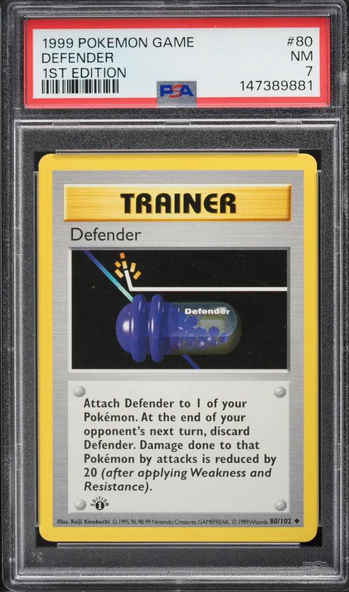 1999 Pokemon Base Set Shadowless 1st Edition Defender #80 PSA 7 NRMT