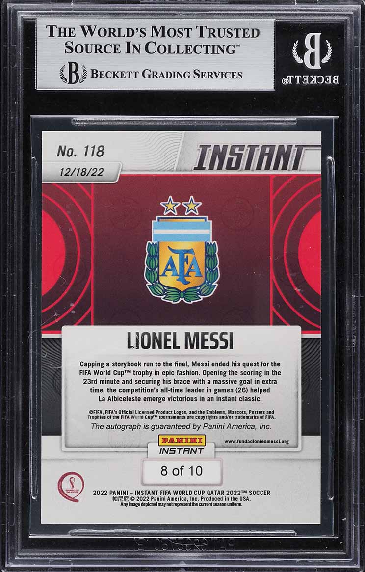 2022 Panini Instant FIFA World Cup Qatar Lionel Messi AUTO /10 #118 BGS 9 MINT