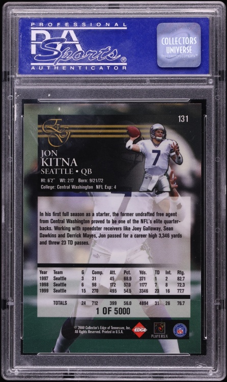 2000 Collector's Edge Graded Uncirculated Jon Kitna /5000 #131 PSA 10 GEM MINT