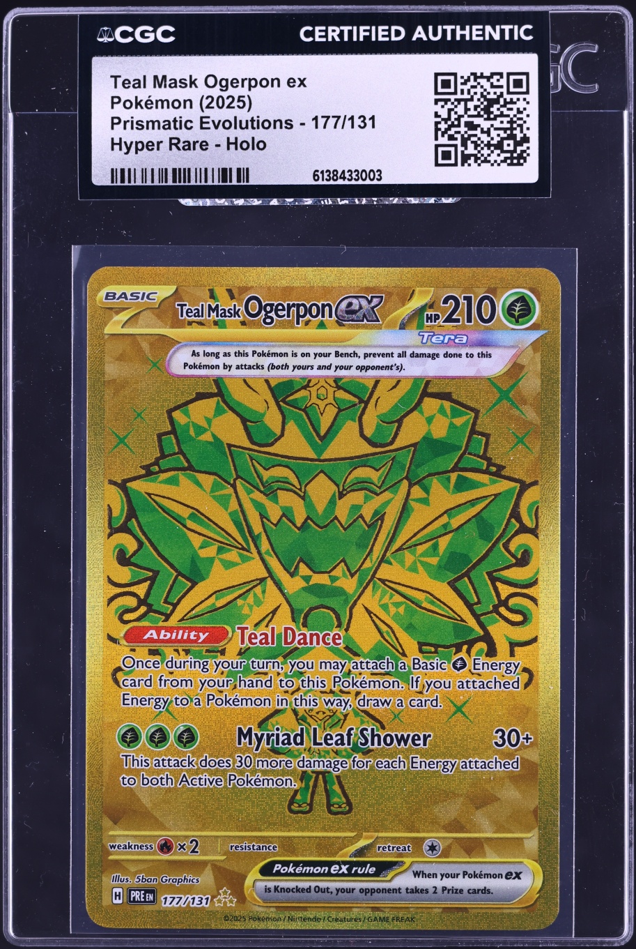 2025 Pokemon SV Prismatic Evolutions Gold Rare Teal Mask Ogerpon ex #177 CGC AUTH