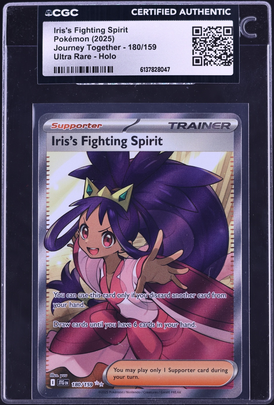 2025 Pokemon Scarlet & Violet Journey Together Full Art Iris's Fighting Spirit #180 CGC AUTH