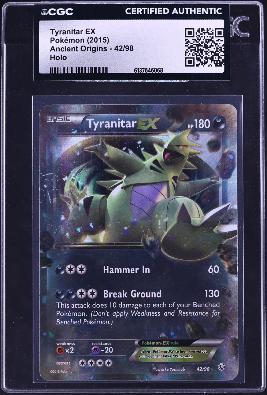 2015 Pokemon XY Ancient Origins Holo Tyranitar EX #42 CGC AUTH