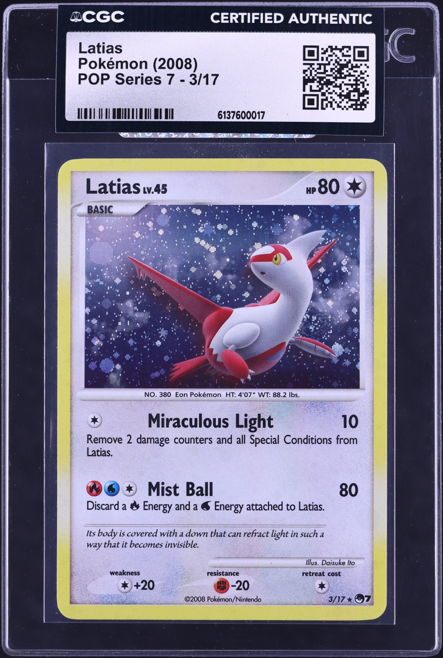 2008 Pokemon POP Series 7 Holo Latias #3 CGC AUTH