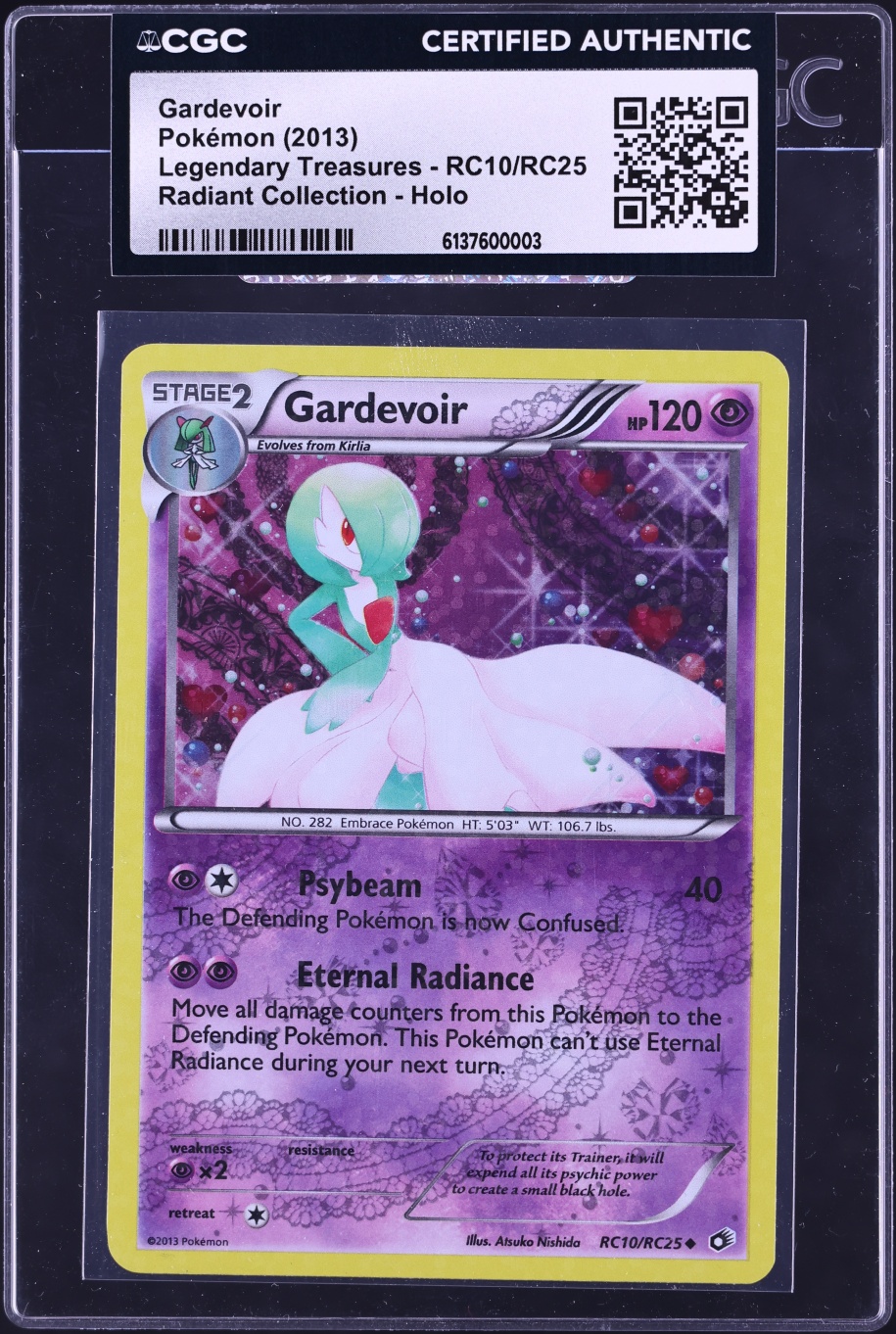 2013 Pokemon Black & White Legendary Treasures Radiant Holo Gardevoir #RC10 CGC AUTH