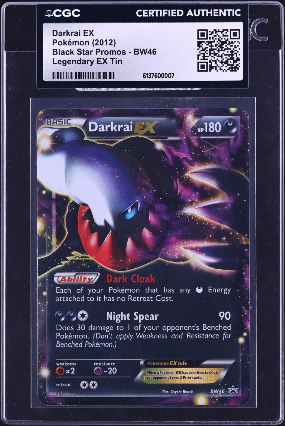 2012 Pokemon Black & White Promo Legendary EX Tin Darkrai EX #BW46 CGC AUTH