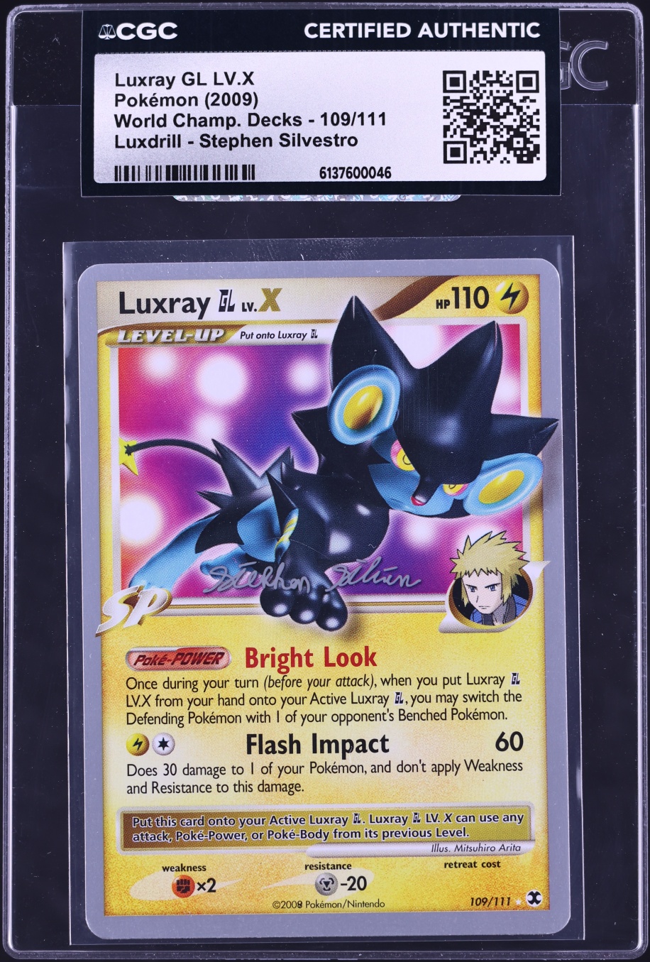 2009 Pokemon World Championships Deck Luxdrill Stephen Silvestro Luxray GL LV.X #109 CGC AUTH