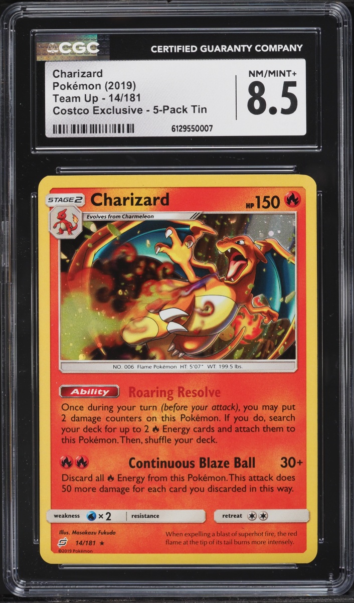 2019 Pokemon Sun & Moon Team Up Costco Exclusive Charizard #14 CGC 8.5 NM-MT+