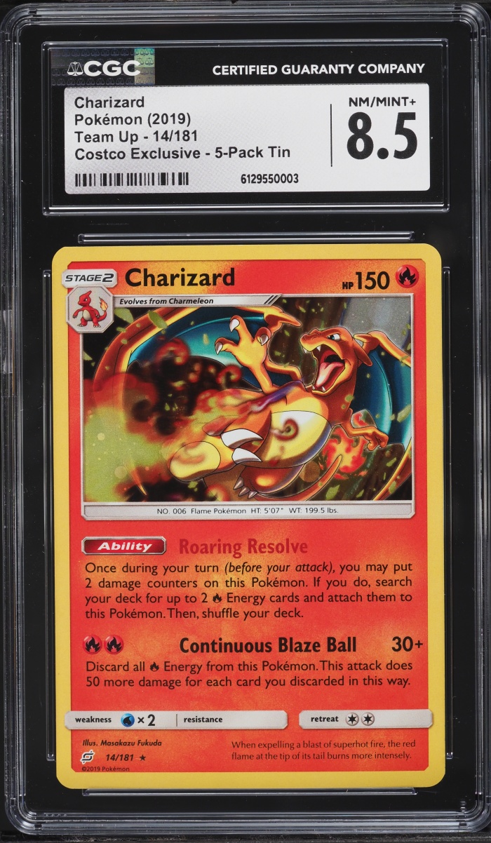 2019 Pokemon Sun & Moon Team Up Costco Exclusive Charizard #14 CGC 8.5 NM-MT+