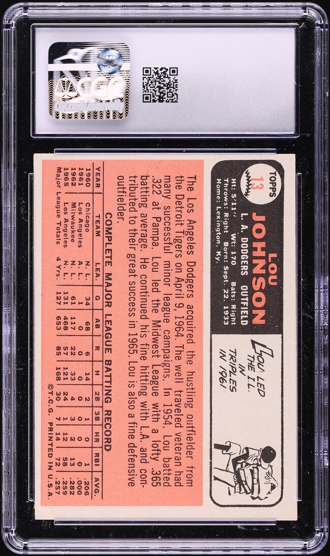 1966 Topps Lou Johnson #13 CGC 5 EX