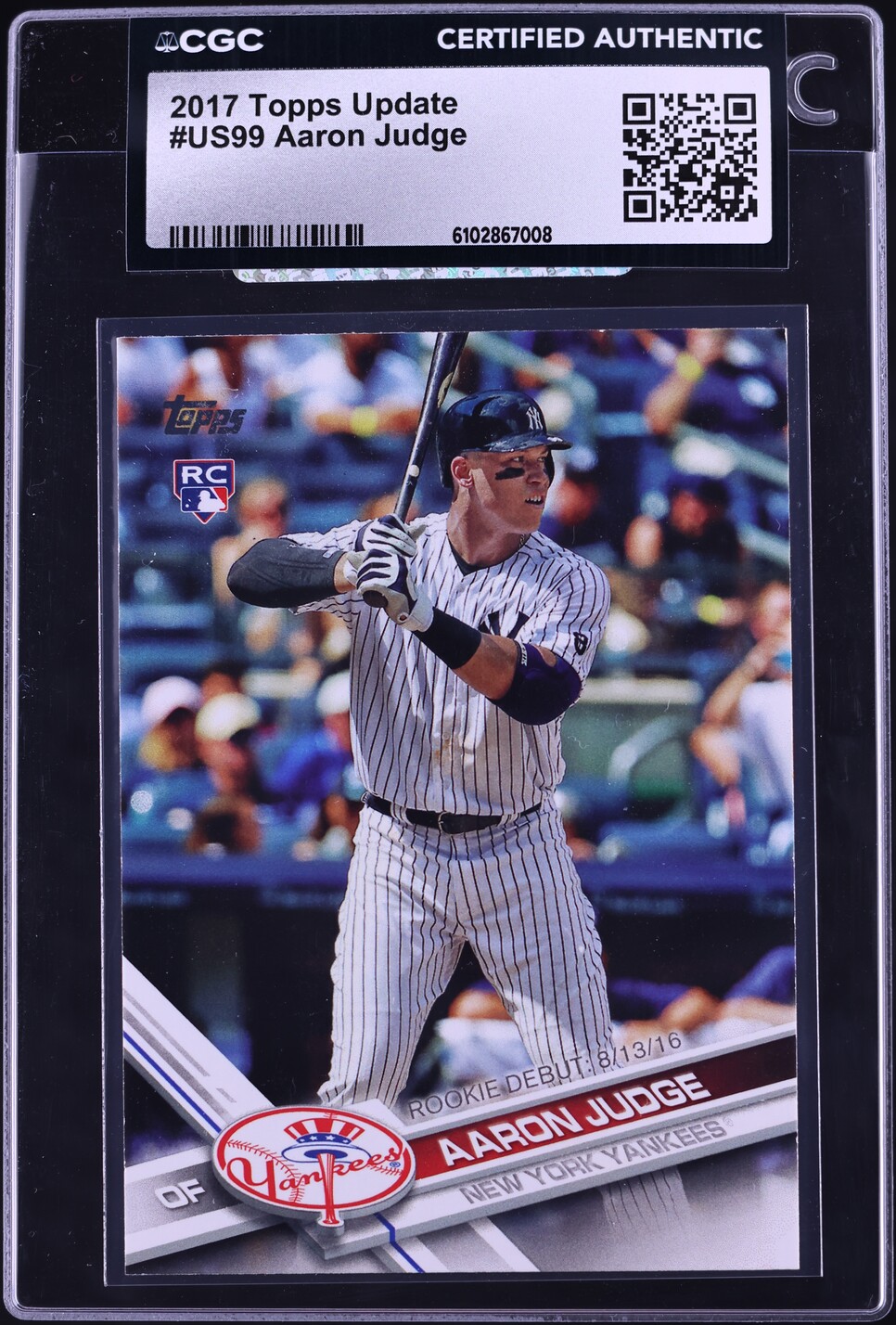 2017 Topps Update Aaron Judge ROOKIE #US99 CGC AUTH