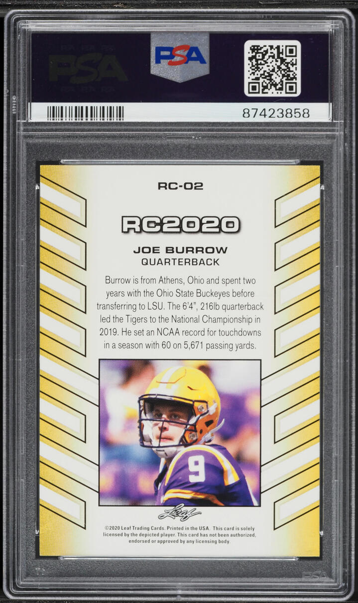 2020 Leaf Special Release RC Year Joe Burrow ROOKIE #RC02 PSA 10 GEM MINT