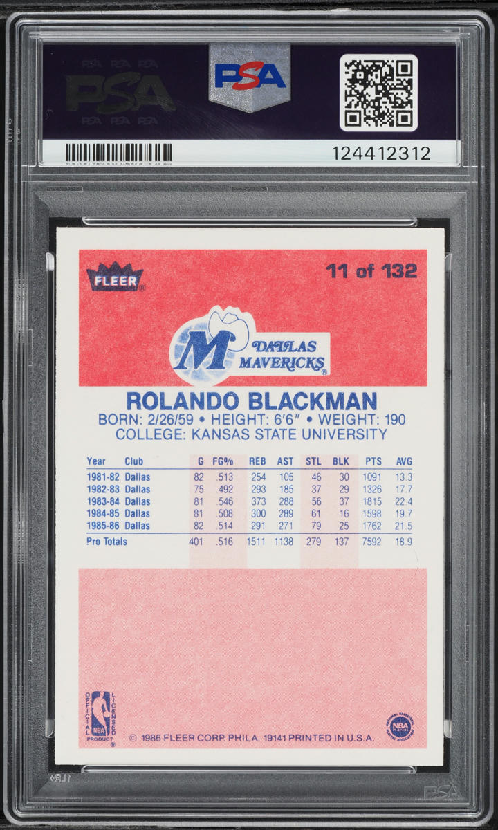 1986 Fleer Basketball Rolando Blackman #11 PSA 10 GEM MINT