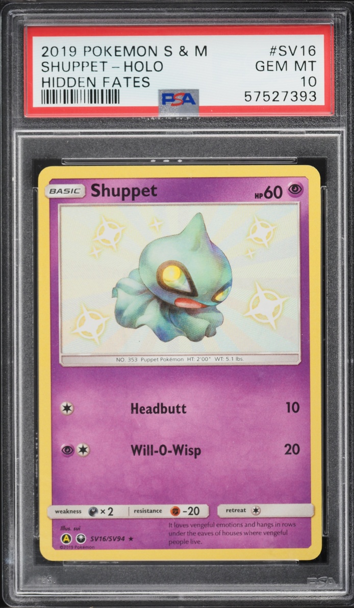 2019 Pokemon Sun & Moon Hidden Fates Shiny Shuppet #SV16 PSA 10 GEM MINT