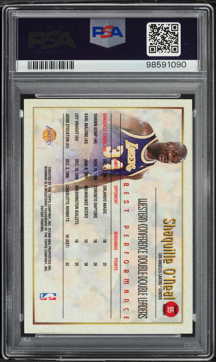 1997 Bowman's Best Atomic Refractor Shaquille O'Neal #95 PSA 9 MINT