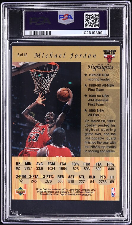 1998 Upper Deck Gatorade Michael Jordan #6 PSA 6 EXMT