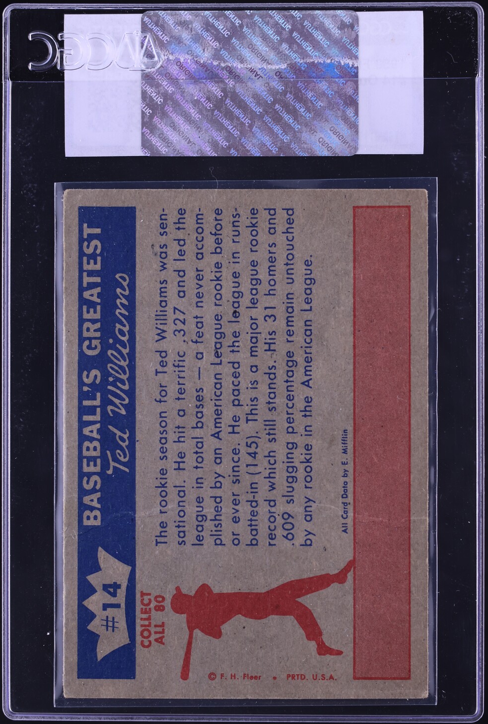1959 Fleer Ted Williams OUTSTANDING ROOKIE OF '39 #14 CGC AUTH