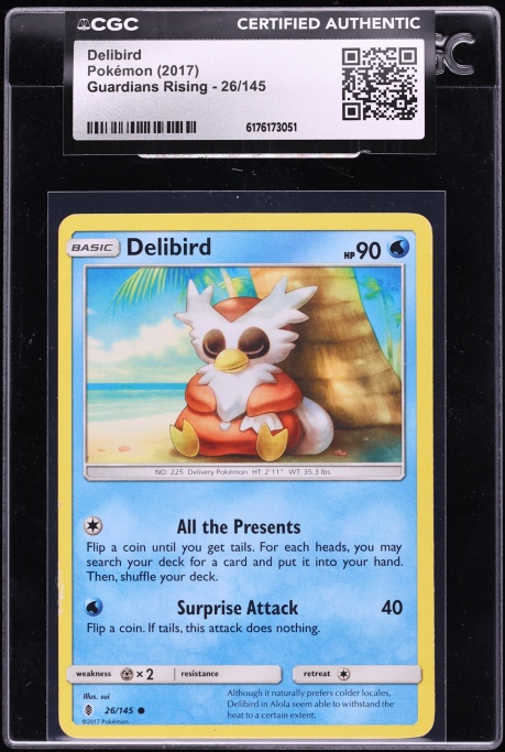 2017 Pokemon Sun & Moon Guardians Rising Delibird #26 CGC AUTH