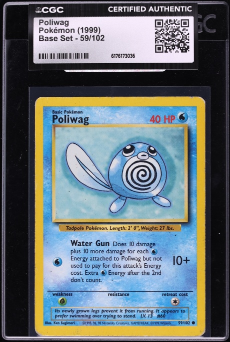 1999 Pokemon Base Set Poliwag #59 CGC AUTH