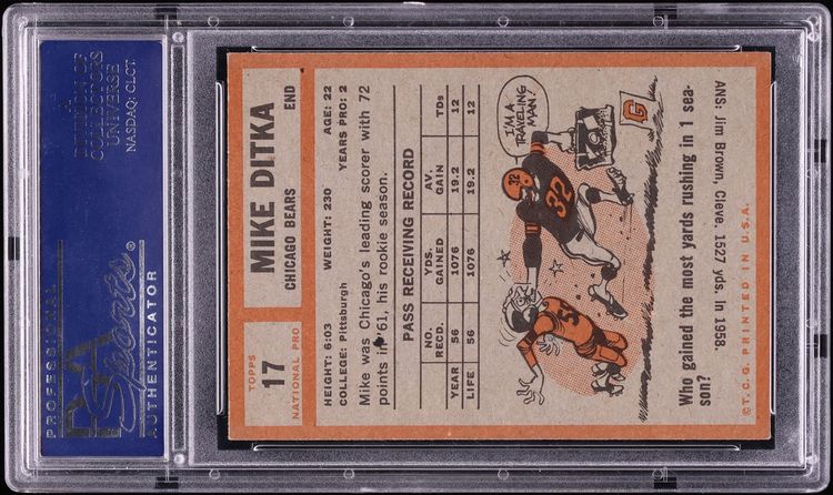 1962 Topps Football Mike Ditka ROOKIE #17 PSA 6 EXMT