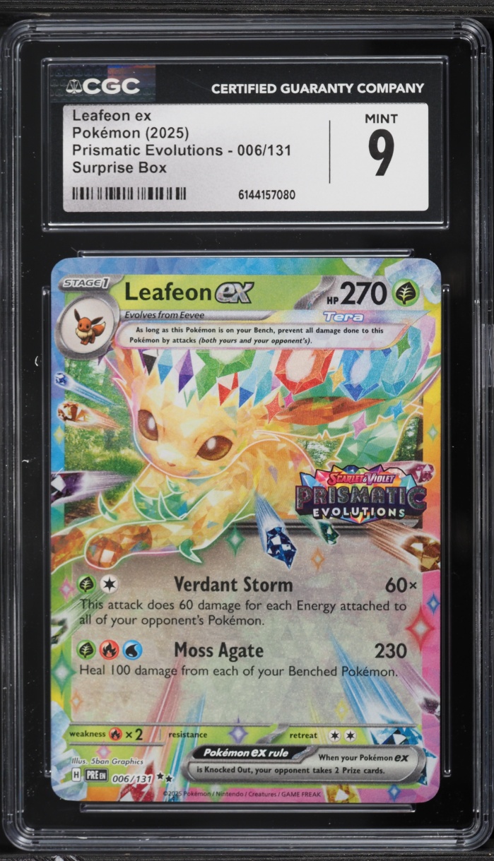 2025 Pokemon Scarlet & Violet Prismatic Evolutions Surprise Box Leafeon EX #6 CGC 9 MINT
