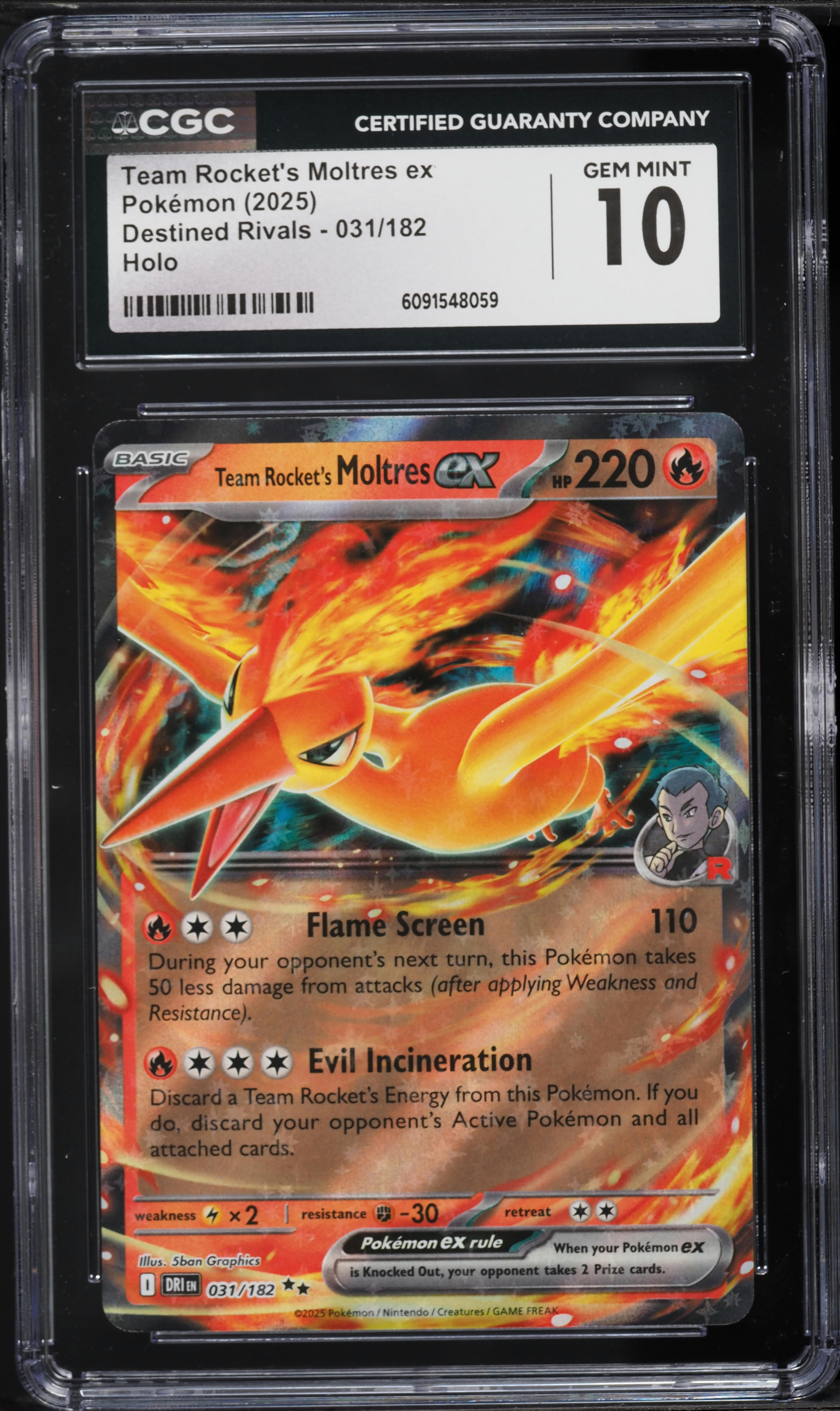 2025 Pokemon Scarlet & Violet Destined Rivals Holo Team Rocket's Moltres ex #31 CGC 10 GEM MINT