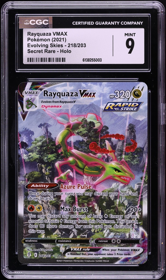 2021 Pokemon Sword & Shield Evolving Skies Alt Art Rayquaza VMAX #218 CGC 9 MINT