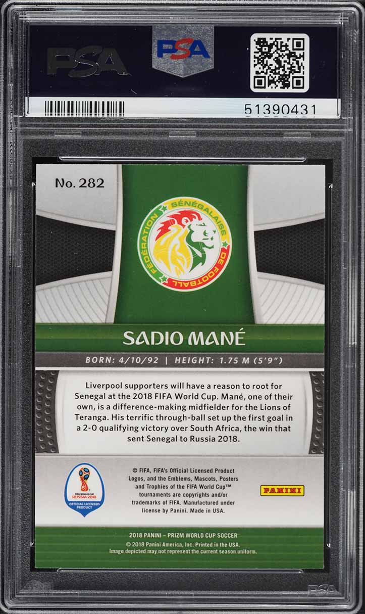 2018 Panini Prizm World Cup Sadio Mane #282 PSA 10 GEM MINT