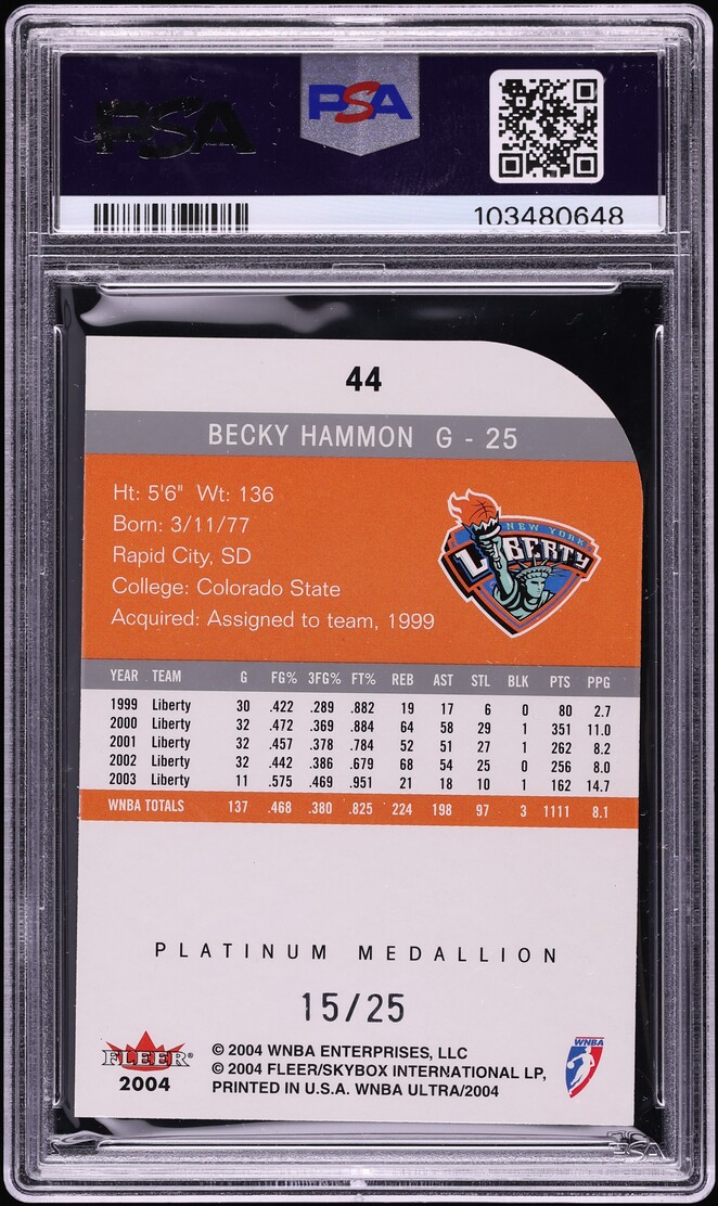 2004 Ultra WNBA Platinum Medallion Die-Cut Becky Hammon /25 #44 PSA 9 MINT